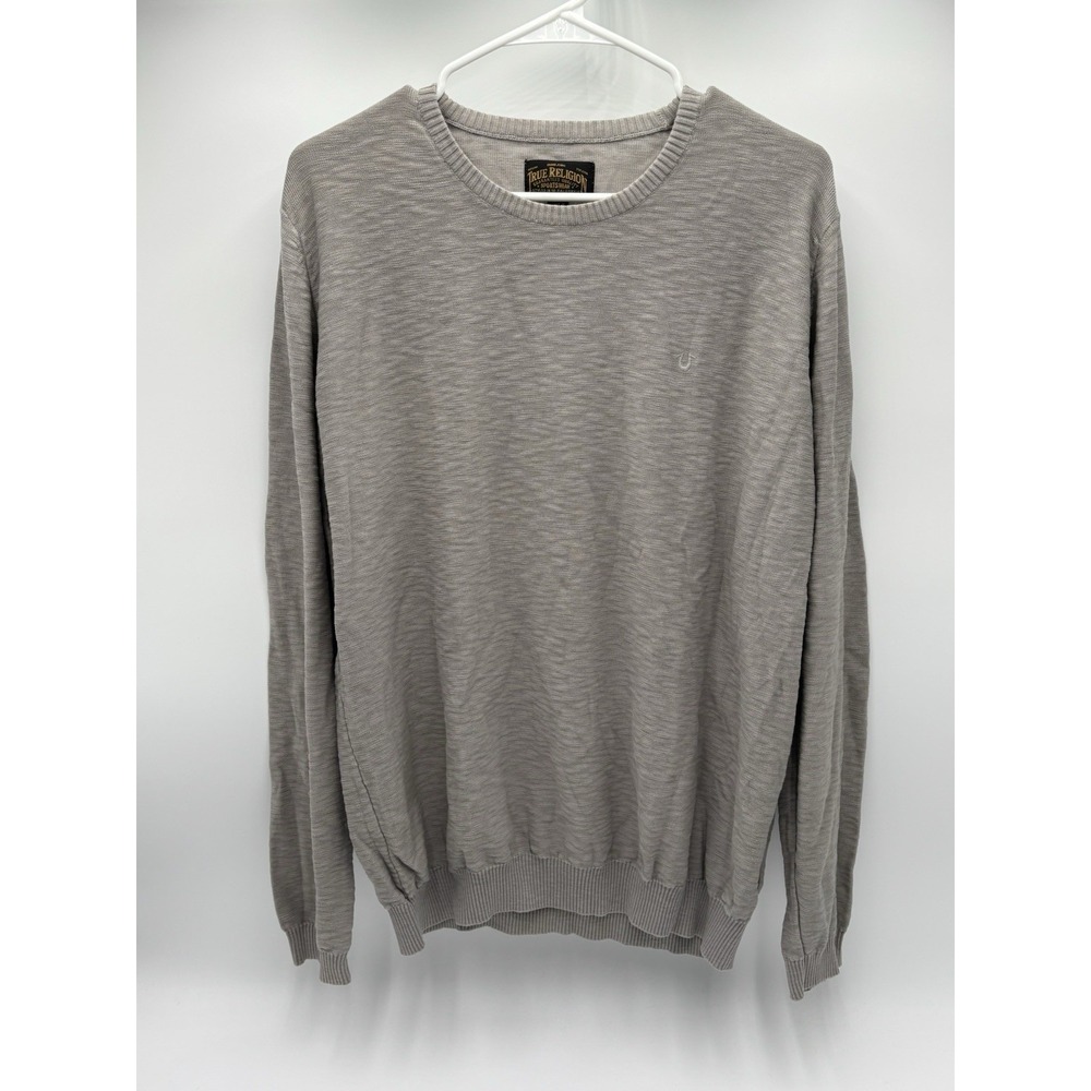 True Religion Men's Crewneck Sweater XL Gray Lightweight Knit Pullover‎
